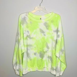 Free People Kelly Sweatshirt, Washed Citron Grey Tie Dye Long Sleeve Sweatshirt